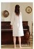 White Retro Princess Style Long-Sleeve Nightgown - Sweet, Loose, and Lightweight for Spring and Autumn