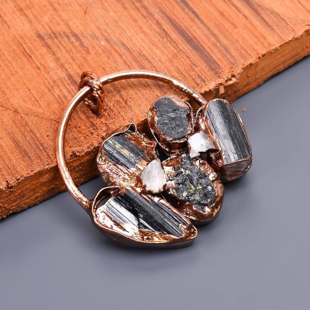 Rare Natural Black Tourmaline Electroformed Pendant, Gemstone Pendant, Black Pendant, Copper Jewelry, Anniversary Gift, Pendant For Mother
