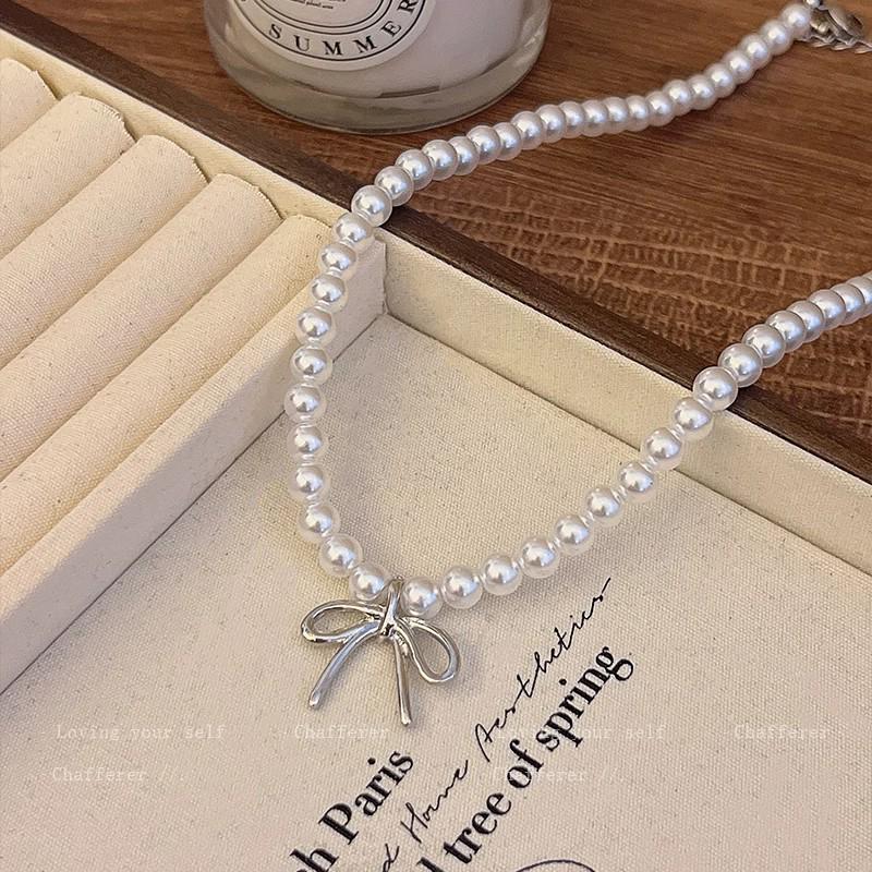 Elegant Ballet-Style Bow Pearl Necklace: Luxurious Clavicle Chain for Women