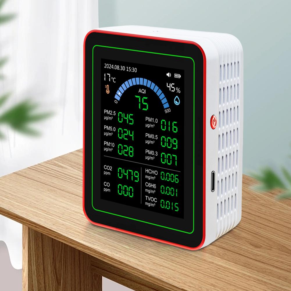 18in1 Indoor Real-Time Air Detector Sensors Detect CO2 PM2.5/PM10 HCHO TVOC TFT Display Air Quality Meter for Home Office School