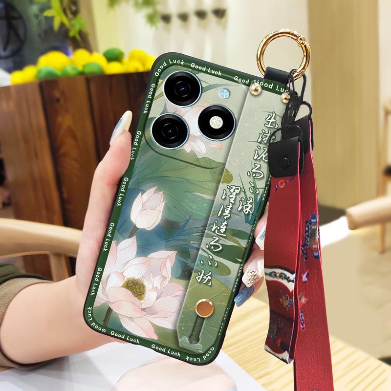 Soft case Fashion Phone Case For Tecno Spark20/KJ5 Lanyard Waterproof Ring Wrist Strap Back Cover Silicone Shockproof
