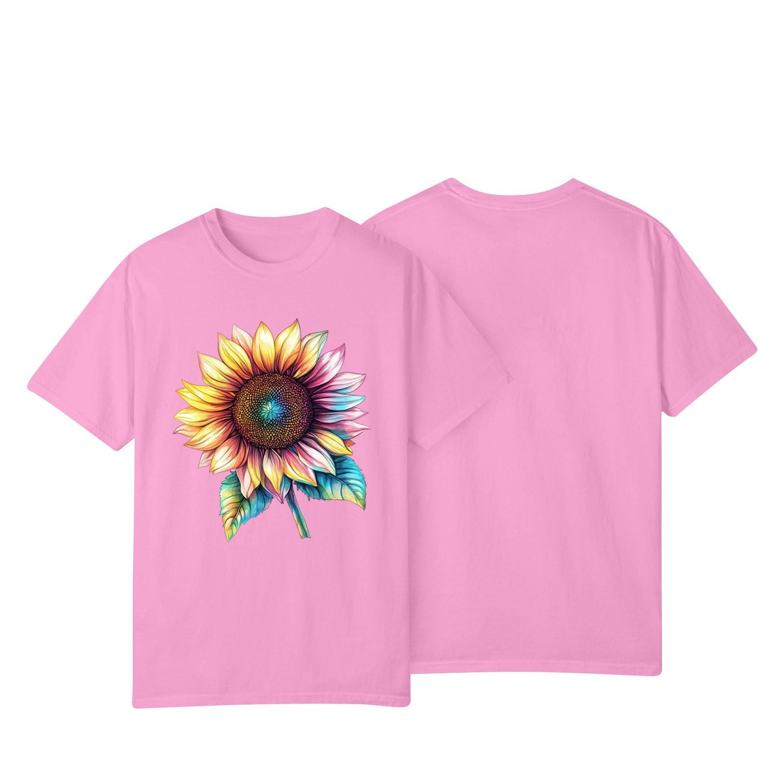 

Women s Casual Sunflower Print Street Slim Fit Short Sleeve T-Shirt Top M рожевий