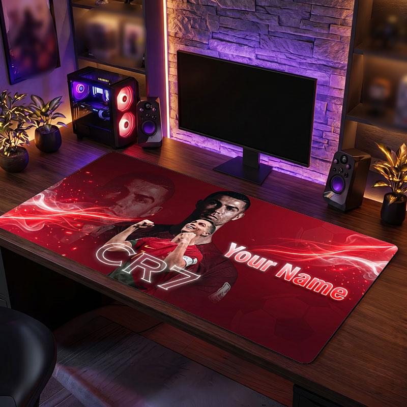 Tappetino Mouse Grande Personalizzato Cristiano Ronaldo, Stampa Testo Nome Personalizzato, Tappetino Scrivania Antiscivolo Logo Calcio Regalo Gaming