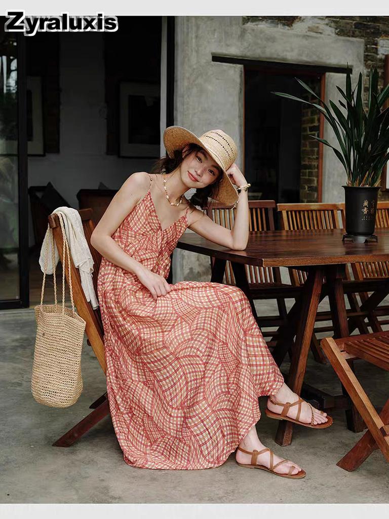 Bohemian Vintage Off-Shoulder Dress for Women Summer Xinjiang Tourism Thailand Hainan Sanya Beach Vacation Style Maxi Dress