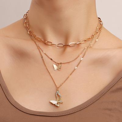 Fantastic Light Luxury Trend Multi-layer Back Chain Micro-diamond Fritillary Butterfly Pendant Necklace
