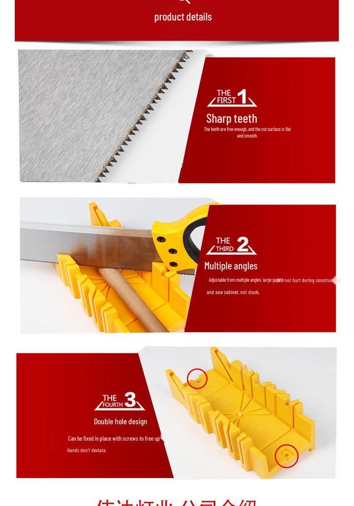 Multi-Angle 45°/90° Woodworking Miter Box with Clamp and Back Saw