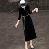 French Chic Velvet A-Line Long Sleeve Dress