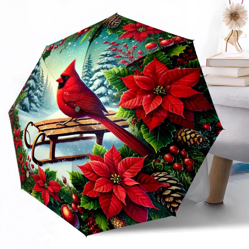 Winter Cardinal With Holly Automatic Umbrella with 8-Rib weight Perfect for Outdoor Adventures Stylish Accessory Best for Christmas