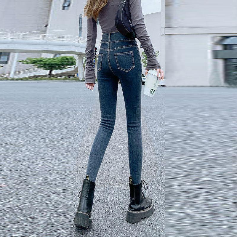 Spring Two-button Slim-fit Ultra-high-waisted Stretch Tights