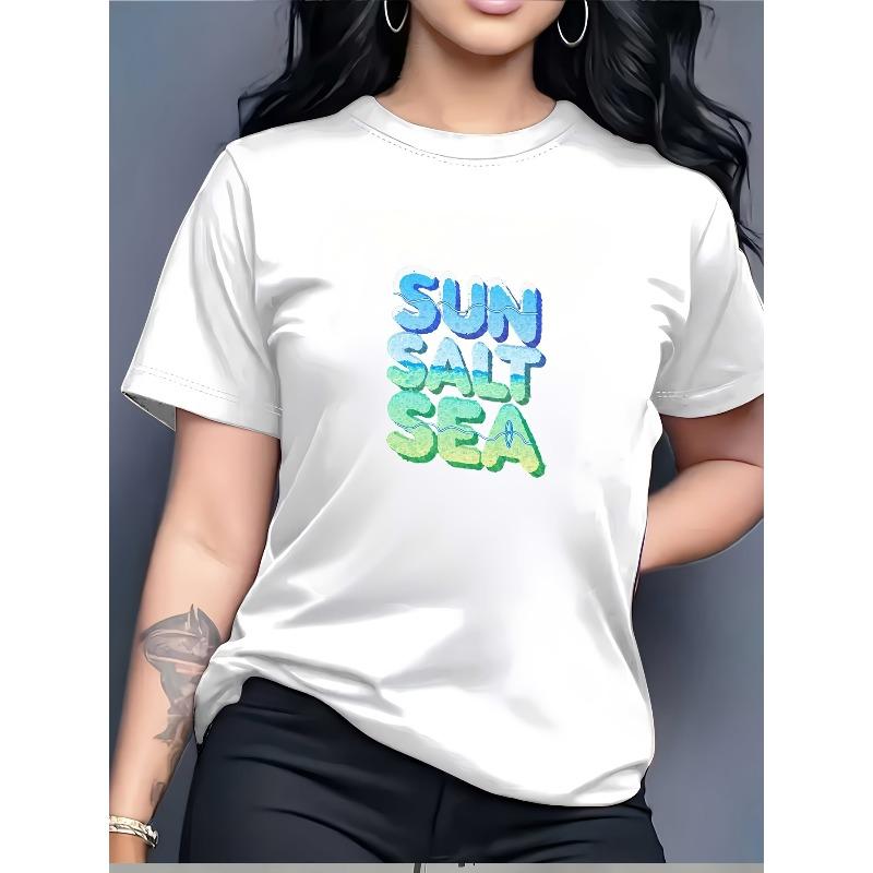 Summer Beach -Shirt - Sun Salt Sea Graphic Round Neck Tee, 180g Premium Casual Top Suitable for Days, Vacations & Casual Attire S белый