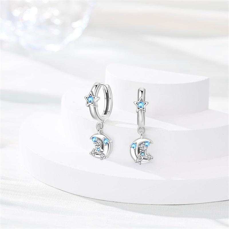 Original 925 Sterling Silver Stars Moon Earrings Women Zircon Ear Studs Sparkling Pave Hoop Earring Anniversary Jewelry Gift
