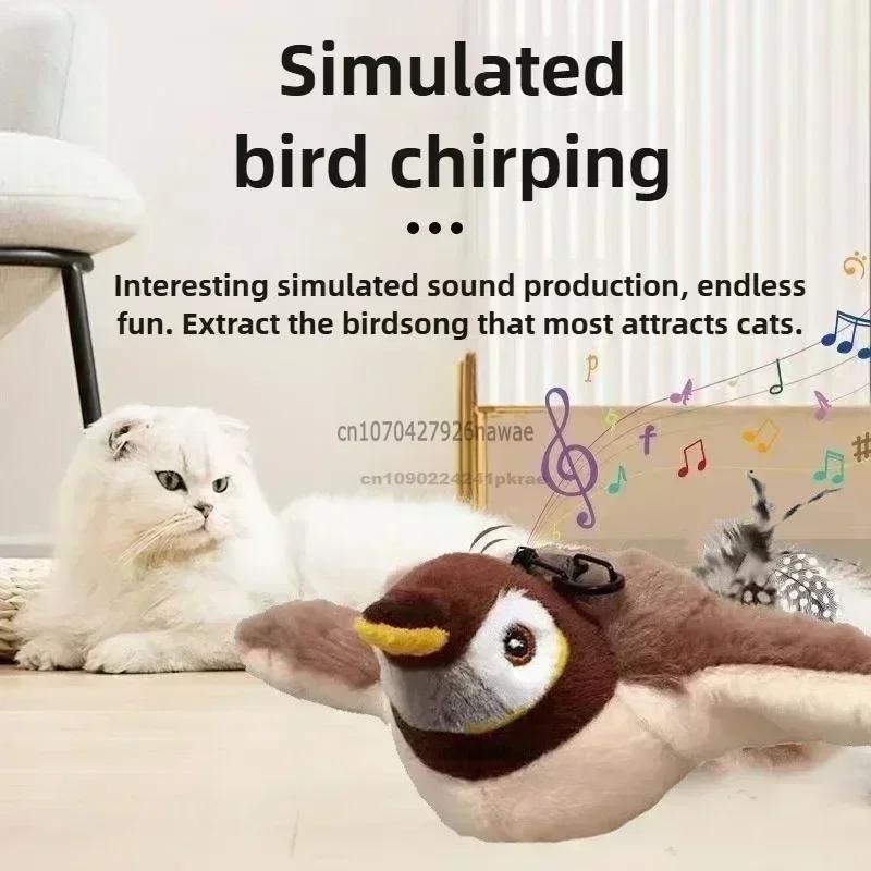Hot Sale Interactive Cat Toys Rechargeable Chirping Flapping Wings Bird with Catnip Cats Touch Activated Plush Toys for Cats