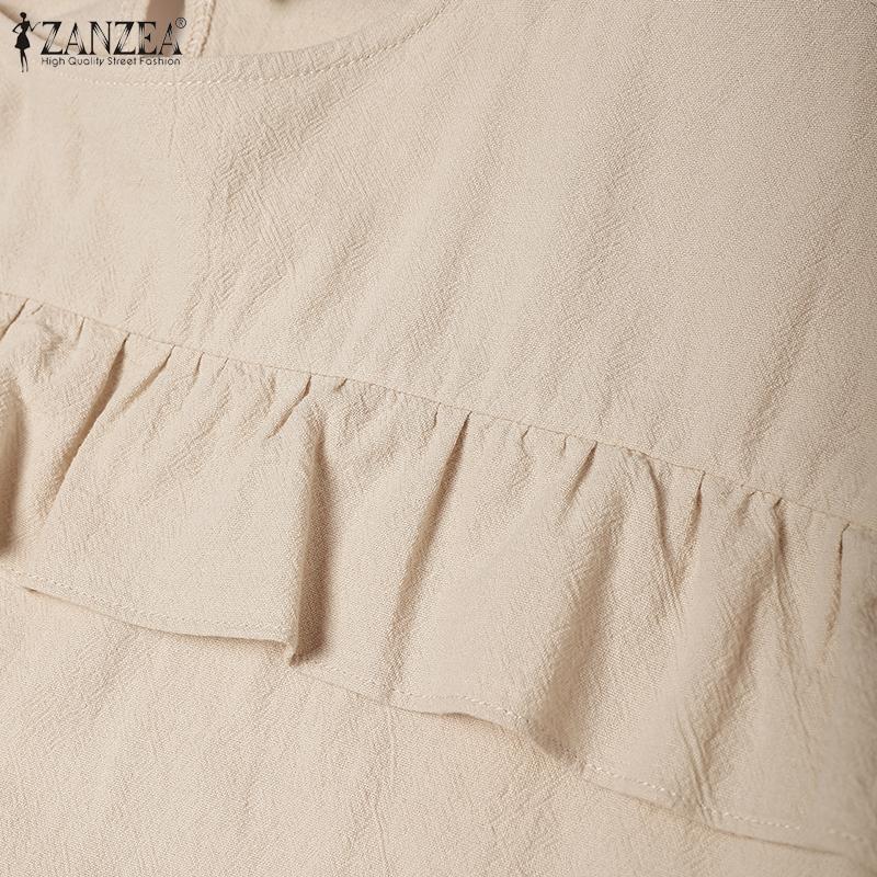 ZANZEA Women Casual Round Neck Solid Color Loose Long Sleeve Blouse