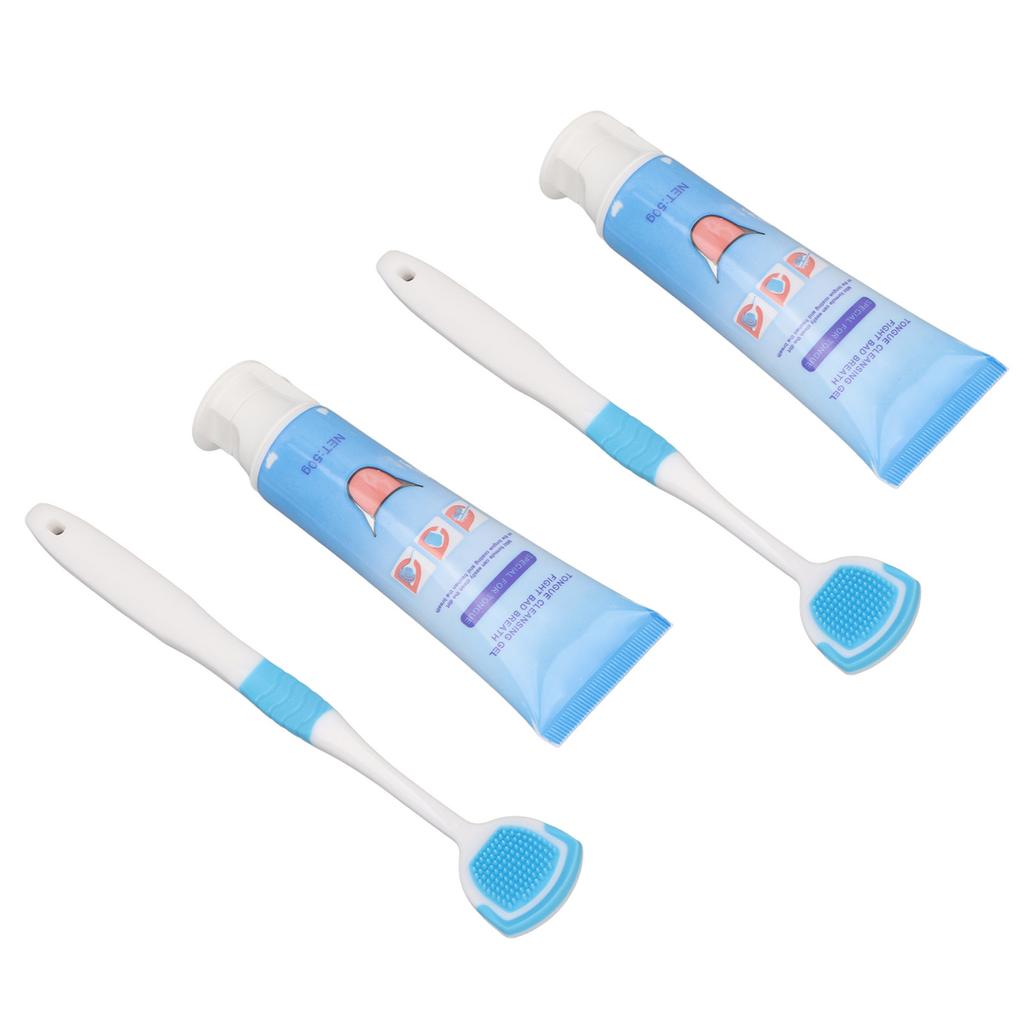 2pcs Clean Tongue Brush Set Bad Breath Remove Gentle Deep Cleaning Tongue Gel Brush Set