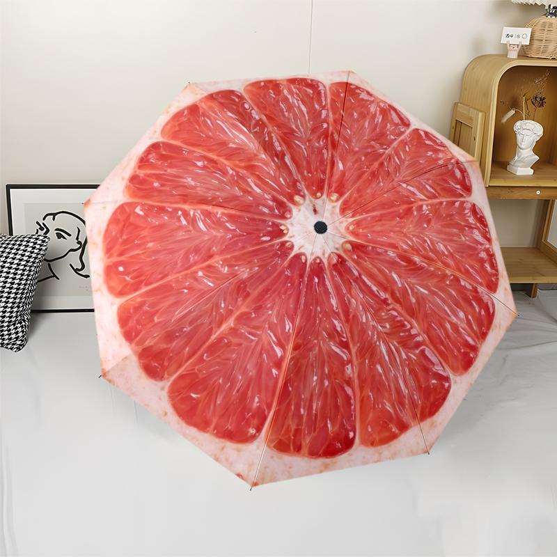 1 PC Automatic Folding Umbrella -Red fruitsPattern,Portable & Foldable Design with 8 Ribs,Christmas Birthday Gifts