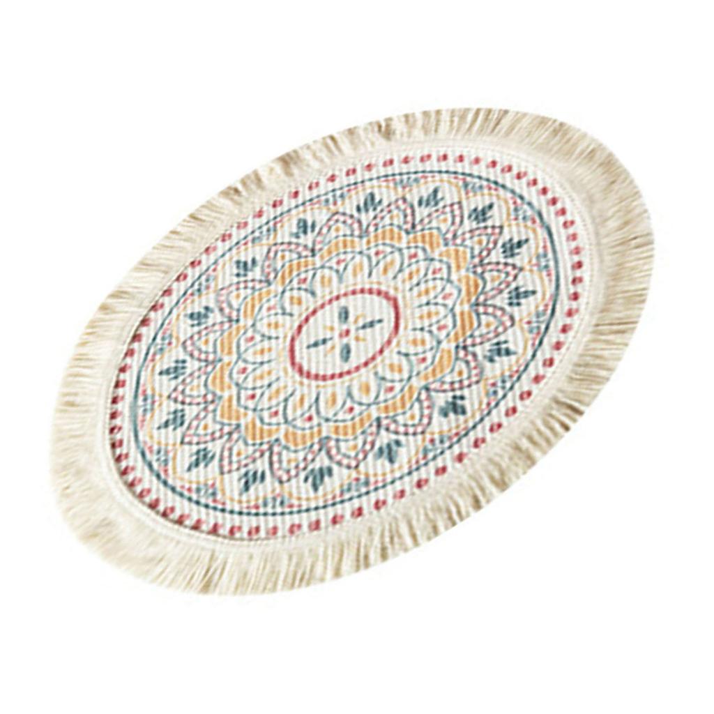 Placemat Cotton Polyester Round Soft Comfortable Woven Placemat with Tassels for Kitchen Decor C S