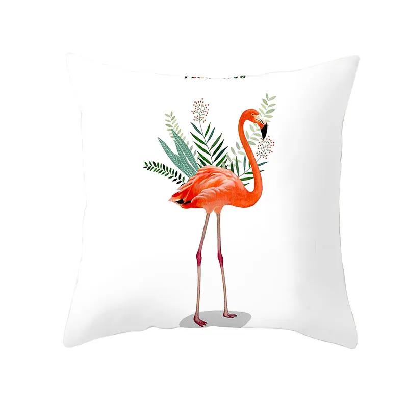 

Summer Tropical Plants Flamingo Decorative Pillowcase Green Leaves Throw Pillow Case Flamingo Pillow Cover 12x12Inch