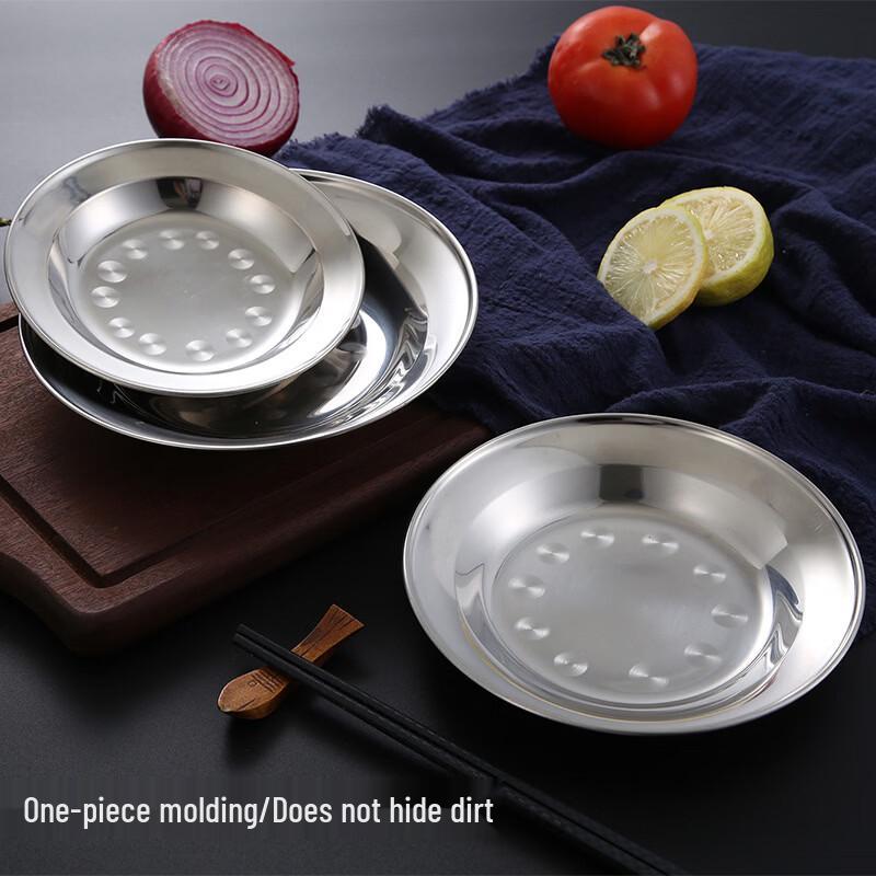 Yuzhuxun 22cm Stainless Steel Shallow Serving Plates - 5 Pack