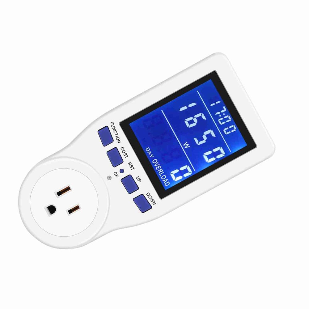 Durable White Power Meter Backlit LCD Energy Meter Full-view US-plug Power Monitor Home Use