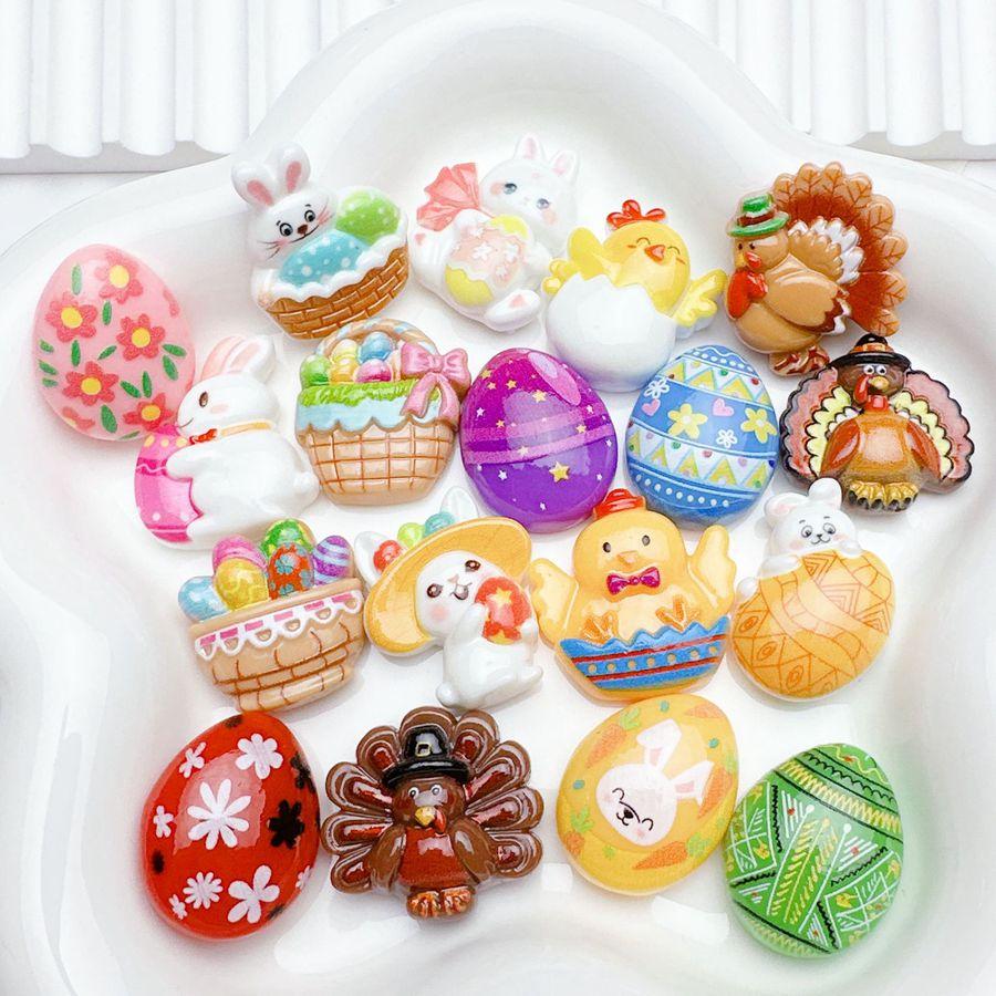 10Pcs New Cute Cartoon Easter Bunny, Egg, Turkey Series Flat Back Ornament Jewelry Bows Accessories