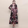 Spring Vintage Floral Maxi Dresses for Women Runway Cross V-Neck Long Lantern Sleeve Sashes Beach Holiday Dress Boho Robe