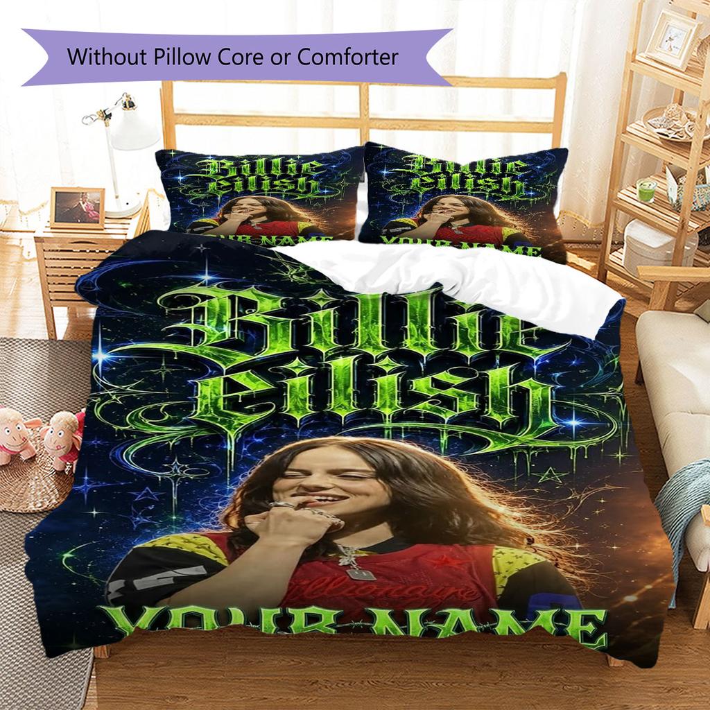 Biancheria da letto con motivo personalizzato nome Billie Eilish, Set piumone Copripiumone Federa Regalo di Compleanno per la Casa(1 * copripiumino + 2 * federa, senza nucleo)
