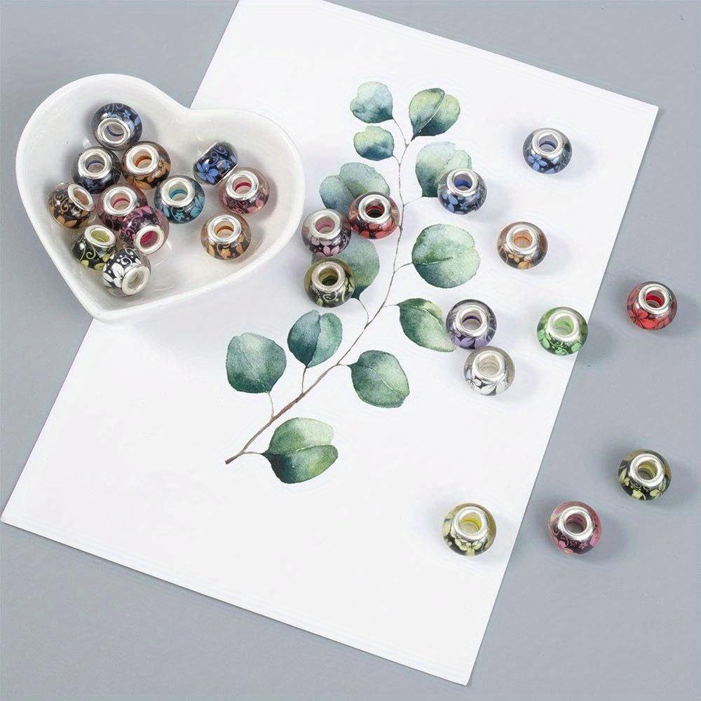 5/15/30pcs Resin Material Flower Pattern Large Hole Bead Decorative Bead Craft Bead DIY Bracelet Necklace Earrings Keychain Jewelry Accessories