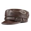 Unisex Flat Top Leather Cap Retro Black Cowboy Beret Short Brim Winter Warm Sun Protection