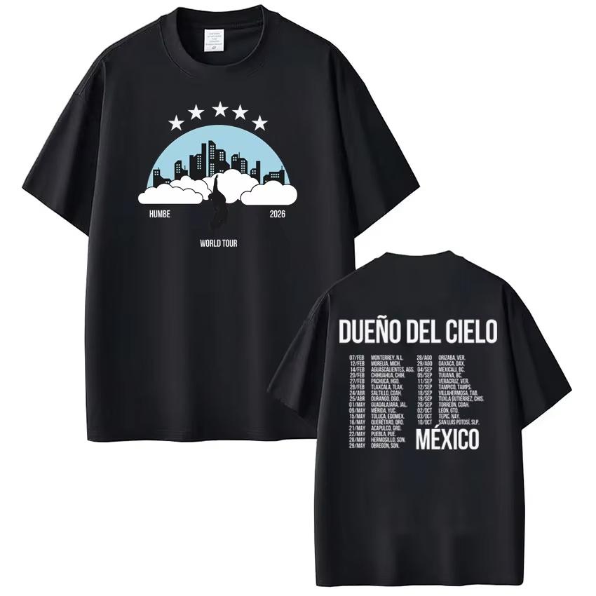 Humbe Dueno Del Cielo 2026 World Tour Tees Men Women Harajuku T Shirt Fashion Hip Hop Gothic Punk Cotton Tshirts Streetwear