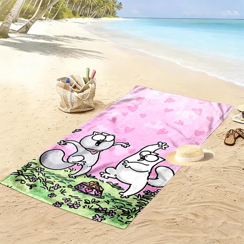 Simon's Cat Print Strandlaken, Groot Zacht Sneldrogend Handdoek voor Strand Camping Zwemmen