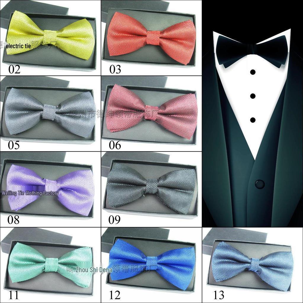 Men's Silver Thread Jacquard Bow Tie In 15 Styles - Polyester, Solid Color, Casual