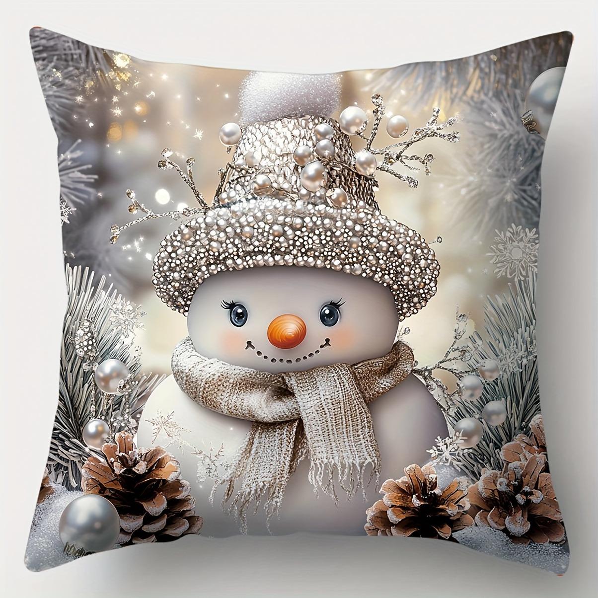 

1pc/4pcs Christmas Pillowcases: Snowy Delights with Santa, Snowman & Frosted Pinecones Sofa cushion cover home room decoration 16x16Inch