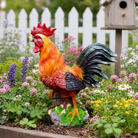 Chicken Figurine, Lifelike Resin Hen Rooster Garden Statue, Standing Farm Animal Sculpture for Yard, Lawn Garden, Outdoor Decor