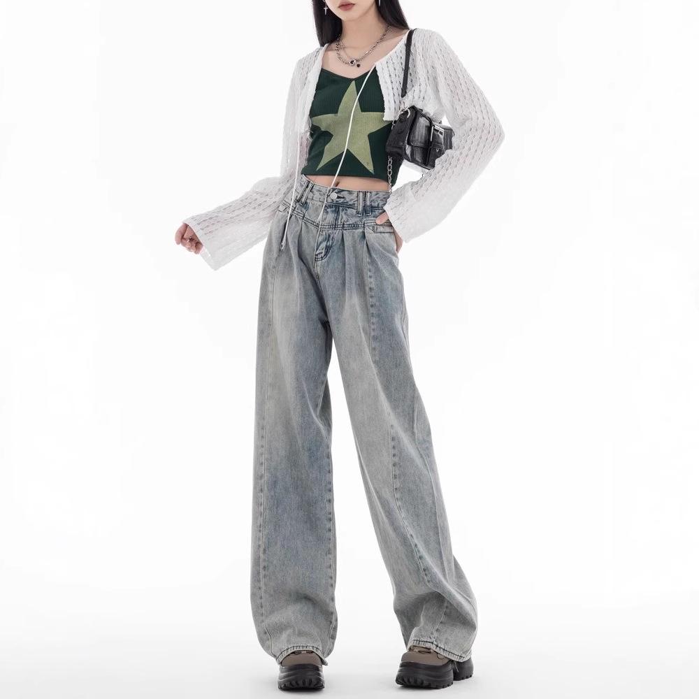 Autumn 2024 Women's Wide-Leg High-Waisted Slimming Floor-Length Jeans