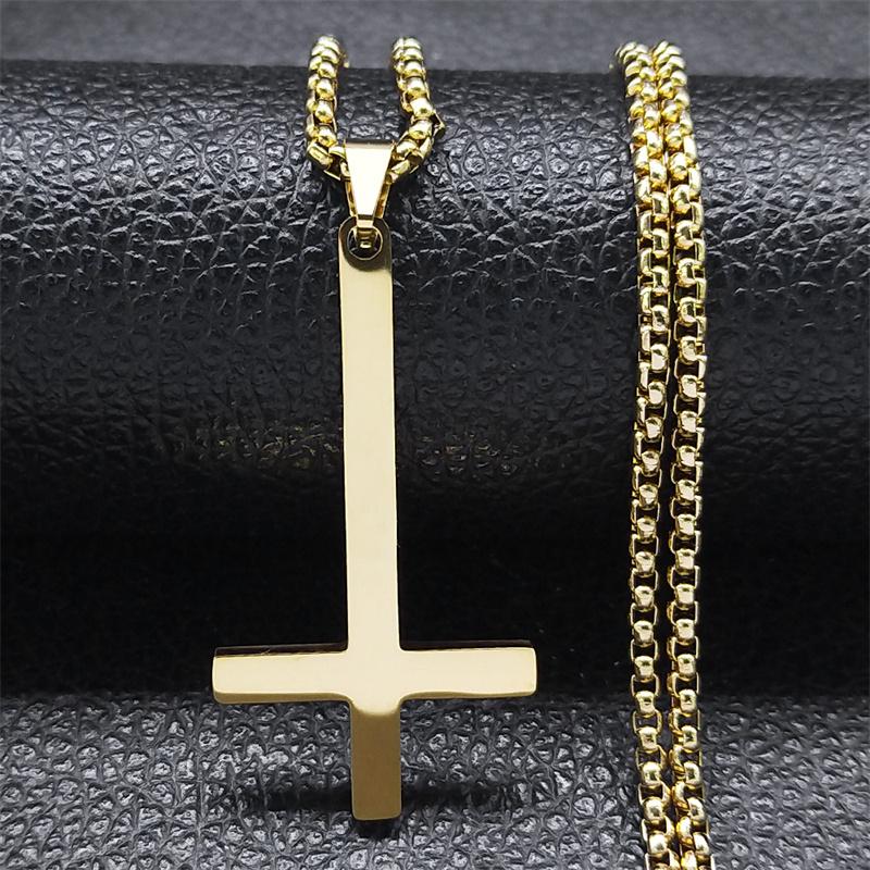 Witchcraft Pagan Stainless Steel Upside Down Cross Necklace Women/Men Inverted Cross Necklace Jewelry collier N8373S02