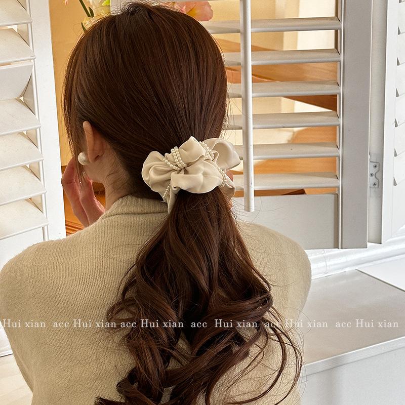 Elegant Pearl-wrapped Satin Large Intestine Hair Band, Elegant and Fashionable Headband, Hair Tie, Hair Flower and Hair Accessory