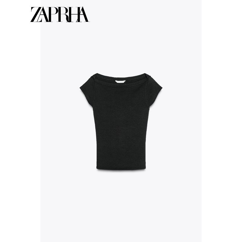 Zaprha 2025 New Arrival Sweet Sexy Multi-Color Selection Short Sleeve Boat Neck Rib Base Silm Tops Female 4424302