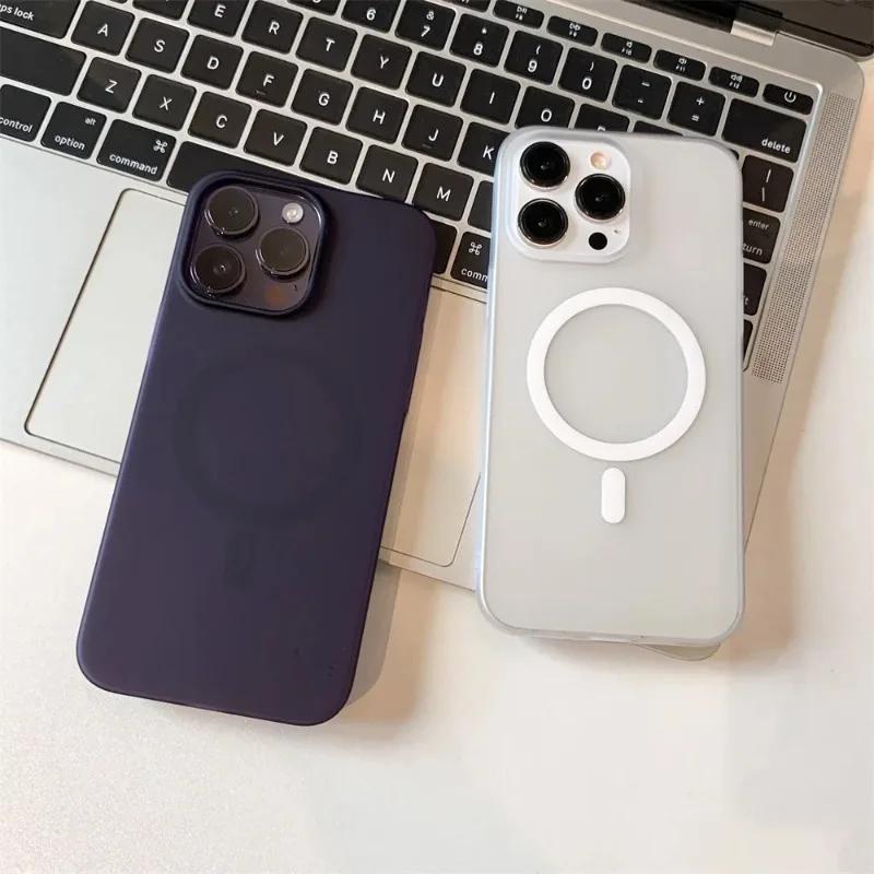 Ultra Thin Matte Magnetic Hard PC Clear Case For iPhone 15 14 13 12 Pro Max Plus For Magsafe Wireless Charge Shockproof Cover