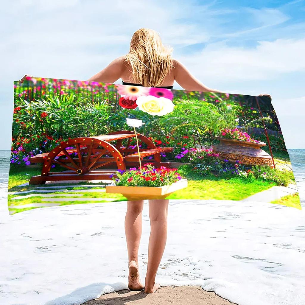 Garden Flower Quick Dry Large Beach Towel, Super Absorbent and Sand Free Pool Towel, Microfiber Portable Sports/Camping Towel