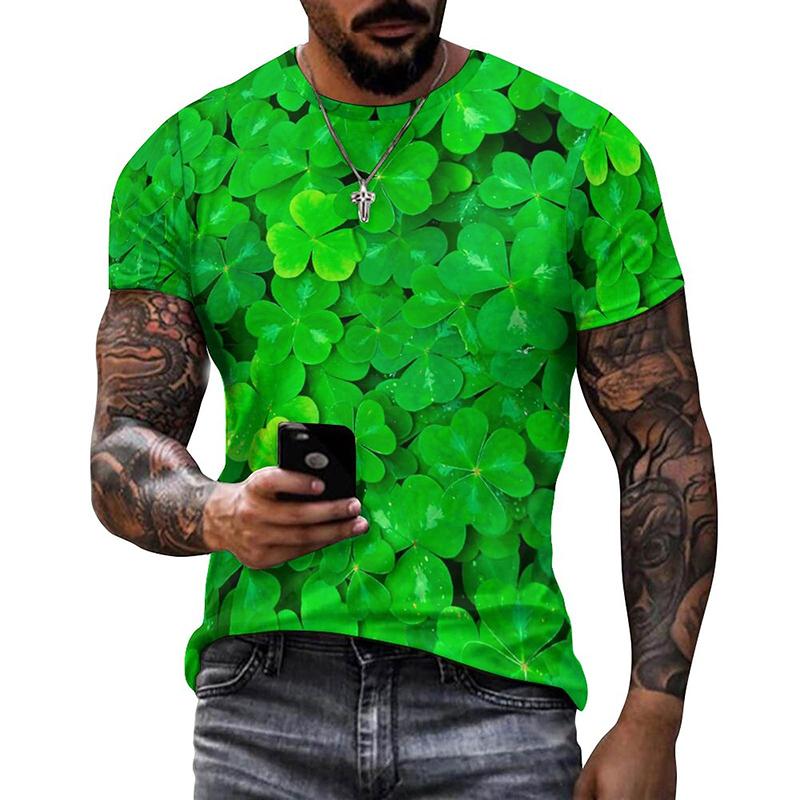 Lucky Grass Clovers 3D Graphic Tee Shirt Funny Pattern Designer  Tshirt Men Summer Fashion Casual Round Neck Short Sleeves Tee