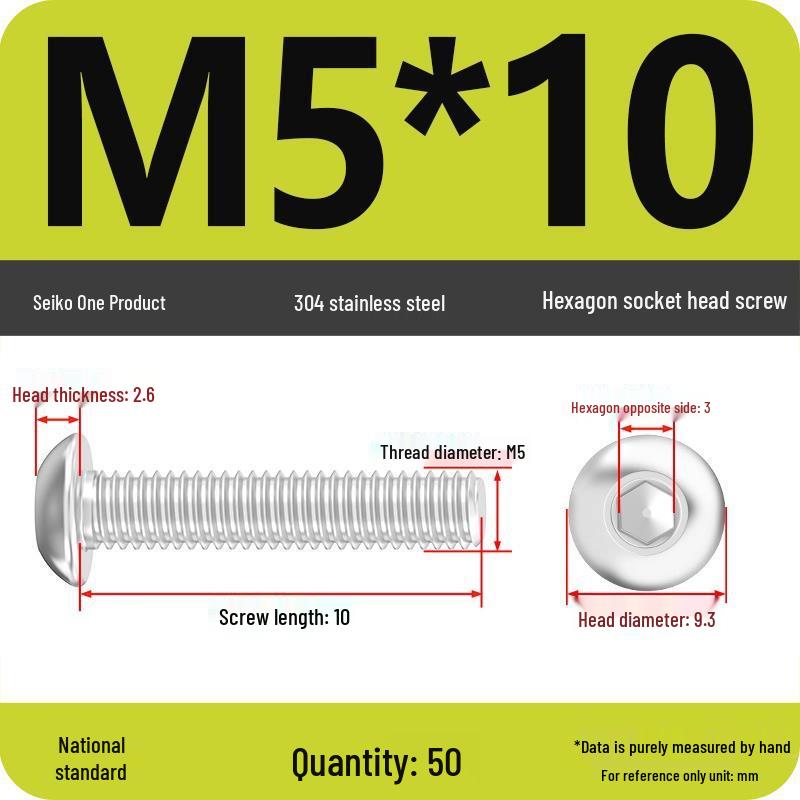 304 Stainless Steel Pan, Half, and Round Head Hexagon Screws (M2-M12)