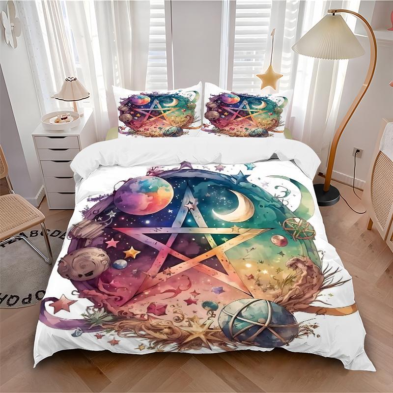 3pcs Galactic Pentagram Printed Quilt Set - Soft and Comfortable Quilt Cover for Bedroom, Guest Room and Dormitory Decorative Bedding Set