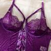 Purple Floral Lace Garter Lingerie Set Bodysuit Women Intimates  Underwire Bra And Thongs Ladies Underwear Set