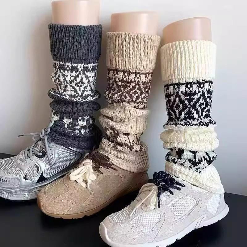 1Pair Women Autumn Winter Legwarmers Socks Retro Knitted Kneepad Leg Warmer Female Girls Pile Heap Socks Outdoor Warm Socks