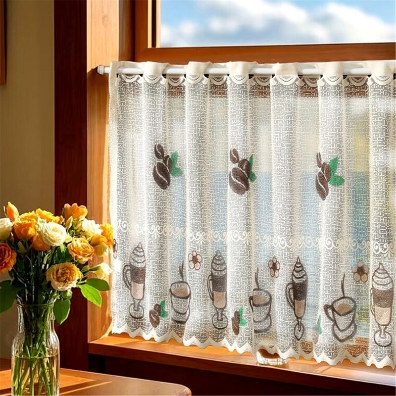 Short Curtain Polyester Cafe Curtain Window Covering Privacy Sun Protection For Kitchen Coffee Shop Easy Installation