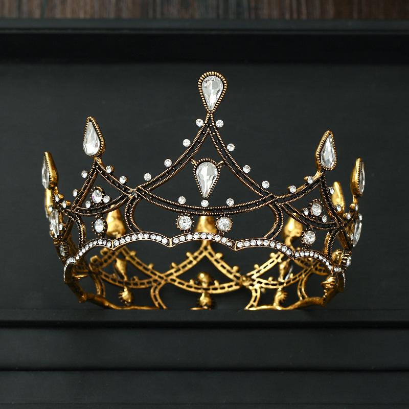 Baroque Crystal Round Crown Tiara Party Rhinestone Prom Diadem Crown for Women Bridal Wedding Hair Accessories Jewelry Crown