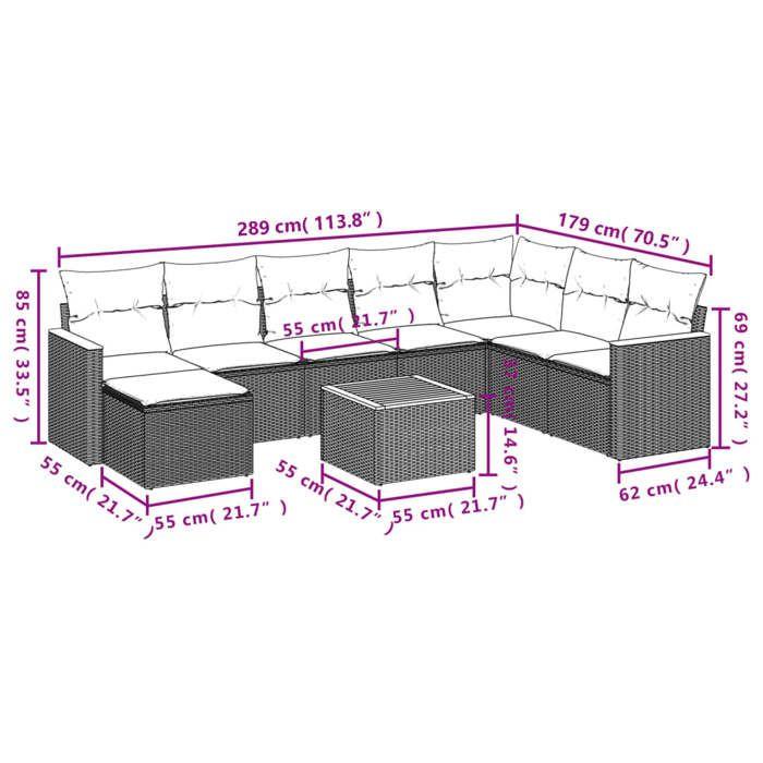 VidaXL Garden Lounge Set with Cushions 9 Pcs, Patio Sofas, Patio Furniture Set, Outdoor Furniture, Mix 3226255