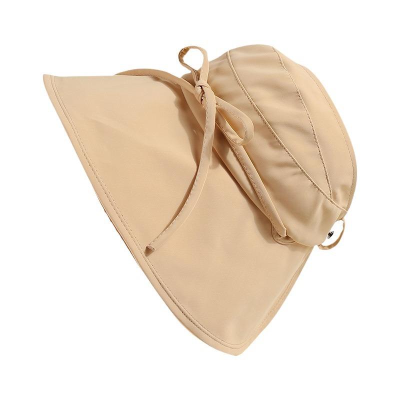 Sun hat summer girl cute bow sunscreen hat big brim cover face can tie ponytail empty top fisherman hat