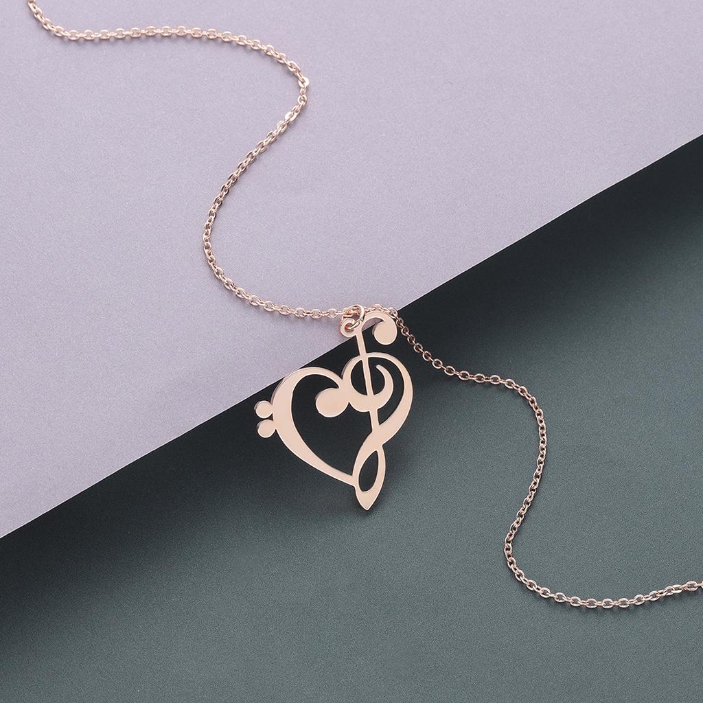 Kinitial Treble Bass Clef Heart Pendant Necklace Simple Music Jewelry Gift for Teacher Women Girls