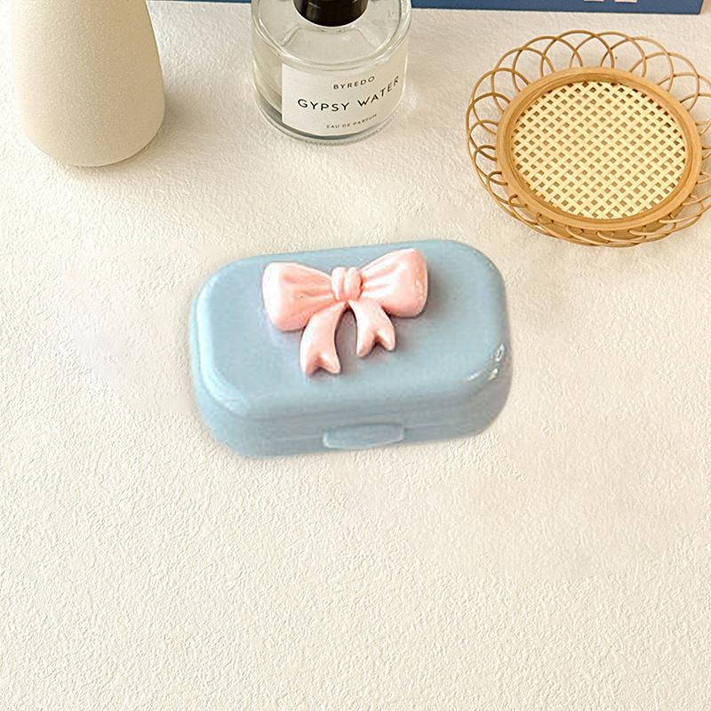 

New Candy Color Contact Lenses Box Cute Bow Portable Contact Lens Case With Tweezer Remover Tool Stick Set For Travel Kit Holder синий